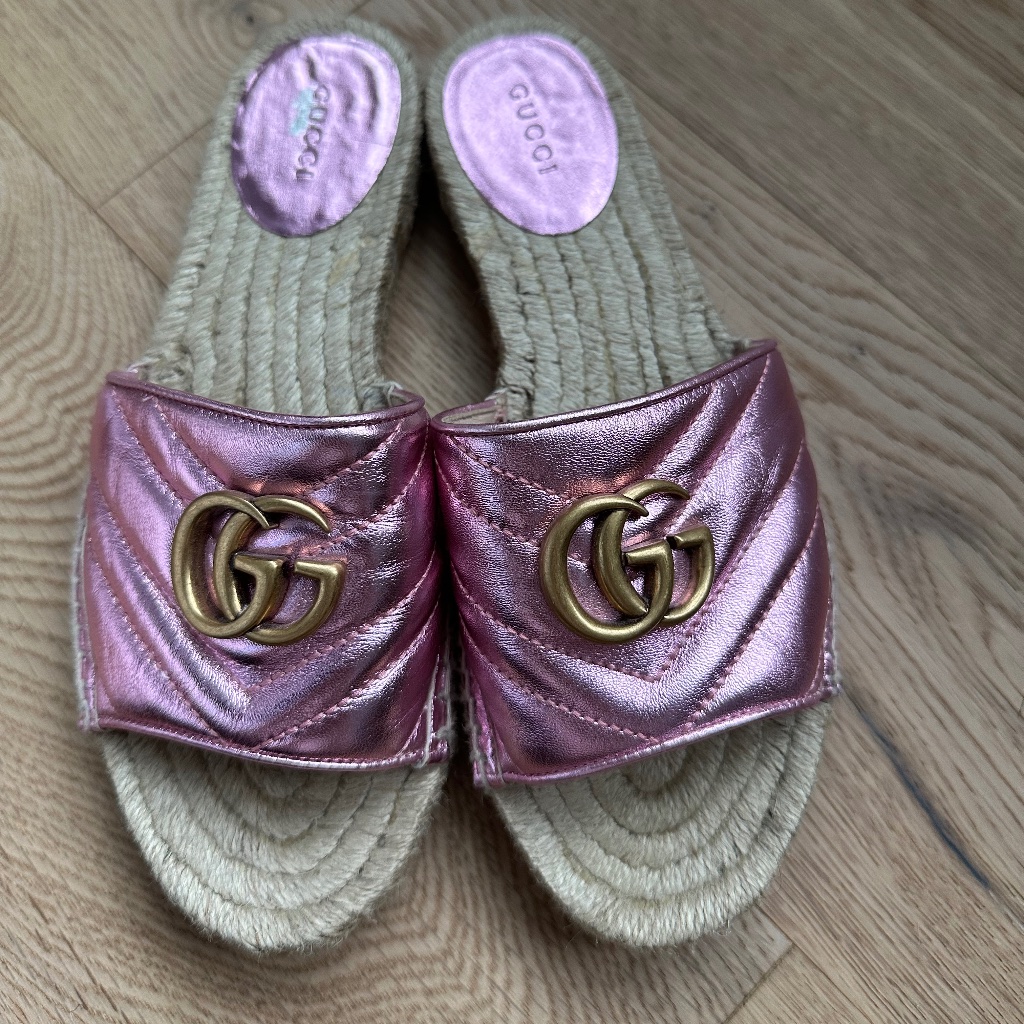 Metallic Pink Gucci Espadrille Sandle
